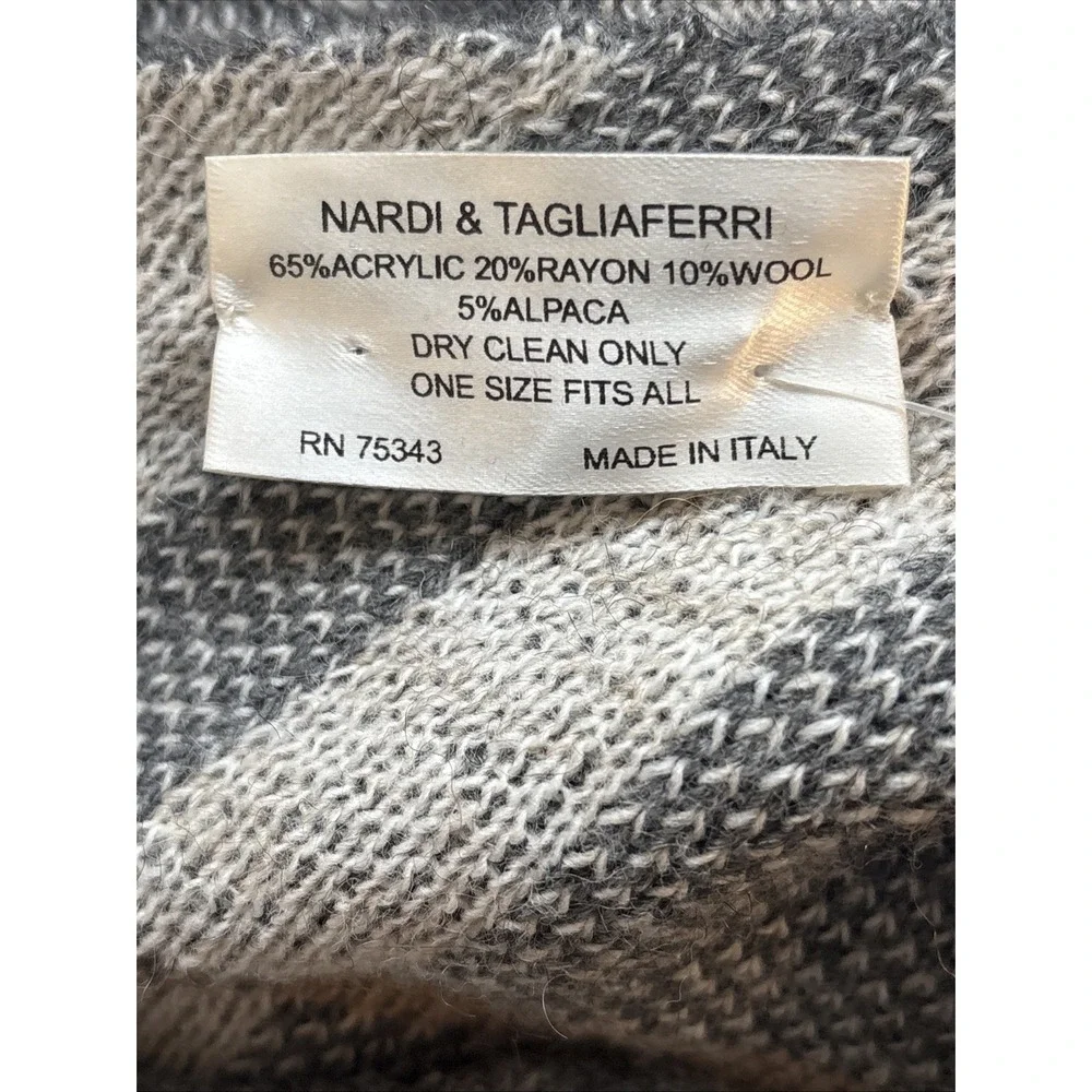 Nardi & Tagliaferri Wool Blend Wrap Shawl Gray Plaid Made In Italy One Size